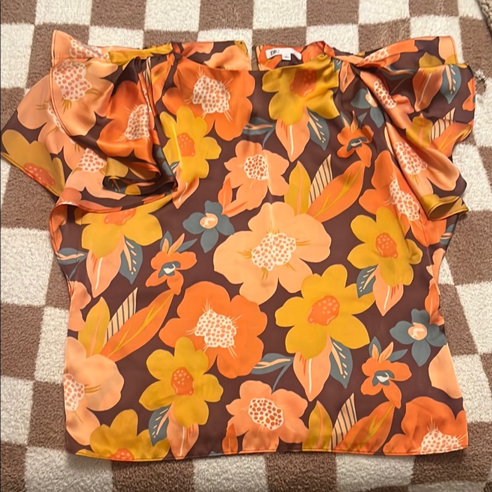 DR2 Orange Floral Ruffled Blouse